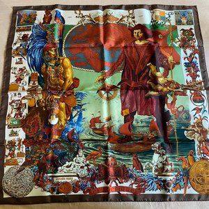 Hermès Les Ameriques Scarf 90, Mint in Box, Vintage 1992 Hermes